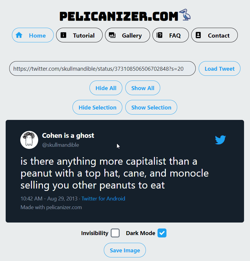 This gif shows the text of the tweet being selected and hidden.